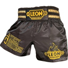 By Leon 1982 Leon Kick Boxing Nakışlı Kick Boks Şortu Siyah