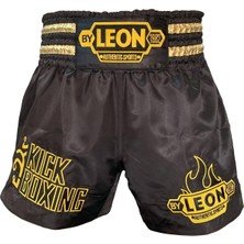 By Leon 1982 Leon Kick Boxing Nakışlı Kick Boks Şortu Siyah