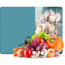 Decovetro Cam Kesme Tahtası ve Sunumluk ve Sunum Tabağı Vintage Mavi Beyaz Çiçekler 30X40 cm