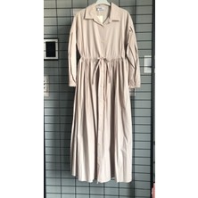 Fısıltı Butik Bel Bağcıklı Keten Elbise