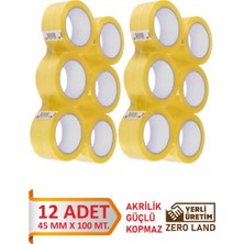 Zero Land Akrilik Koli Banti 12 Adet 45 mm x 100 Metre Şeffaf Ekstra Güçlü Mukavemet 13