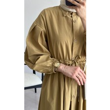 Bel Bağcıklı Keten Elbise