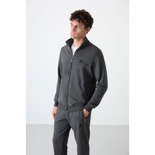 Tommy Life Tommy Life  Antrasit Melanj Erkek Dik Yaka Fermuarlı Slim Fit Klasik Paça Eşofman Takımı-85072