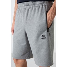 Tommy Life Gri Melanj Gizli Fermuar Arka Cepli Bağcıklı Standart Kalıp Erkek Şort - 81136