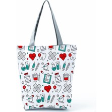 Shiyangshangmao1 1 Hemşire Kalp Diş Işareti Özelleştirilmiş Eco Shopper Kadın Çantası Rahat Seyahat Çantası Omuz Çantası Polyester Tote Çanta Estetik (Yurt Dışından)