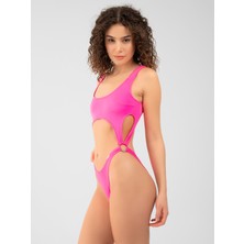 PINKYSWIM Yandan Halkalı Neon Pembe Mayokini