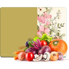 Decovetro Cam Kesme Tahtası ve Sunumluk ve Sunum Tabağı Vintage Hardal Pembe Çiçekler 30X40 cm