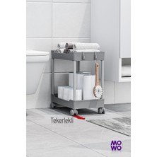 Mowo Home Mowo 2 Katlı Tekerlekli Banyo Rafı Tuvalet Kağıtlık Havluluk Deterjanlık Makyaj Organizer