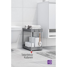 Mowo Home Mowo 2 Katlı Tekerlekli Banyo Rafı Tuvalet Kağıtlık Havluluk Deterjanlık Makyaj Organizer