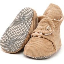 Ella Bonna Fitilli Kadife Bebek Pandufu, Kaydırmaz Taban, Çizgili Kreş Ayakkabısı, Organik Pamuk Patik, Bej