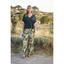 Monamise Kadın Çiçek ve Yaprak Desenli Alt Üst Takım 24022