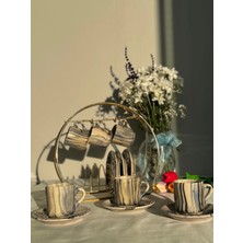 Porcelland Çizgi Model Mavi 6'lı Kahve Fincanı