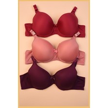 Dolgusuz Balenli Sütyen 3 Adet (bordo Gül Mürdüm)