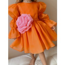 Linola Baby Kids Rose Oranj Şifon Kız Çocuk Parti Elbisesi