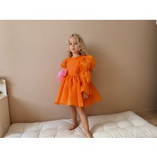 Linola Baby Kids Rose Oranj Şifon Kız Çocuk Parti Elbisesi