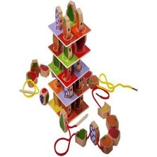 Nidage Ahşap Boncuk Dizme Eşleme ve Denge Kulesi 60 Parça Toddlers Baby Wood Toys Educational