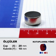 NeoHobi Neodyum Mıknatıs Çap 20 mm Kalınlık 10 mm D 20 x 10 mm Çok Güçlü Yuvarlak Mıknatıs 2 Adet