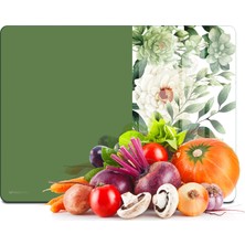 Decovetro Cam Kesme Tahtası ve Sunumluk ve Sunum Tabağı Vintage Yeşil Çiçek 30X40 cm