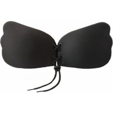 COOQPOO Yapışkanlı 75-80-85-90 Beden Siyah Renk Önden Büzgülü Kelebek Push Up Sütyen