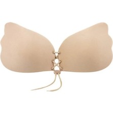 COOQPOO Yapışkanlı 75-80-85-90 Beden Ten Rengi Önden Büzgülü Kelebek Push Up Sütyen