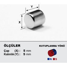 NeoHobi Neodyum Mıknatıs Çap:5 mm Kalınlık 5 mm D5 x 5 Ndfeb Güçlü Mıknatıs