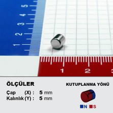 NeoHobi Neodyum Mıknatıs Çap:5 mm Kalınlık 5 mm D5 x 5 Ndfeb Güçlü Mıknatıs