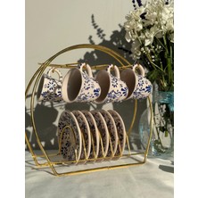 Porcelland Dantel Model Beyaz - Mavi 6'lı Kahve Fincanı