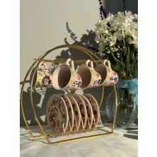 Porcelland Dantel Model Renkli 6'lı Kahve Fincanı