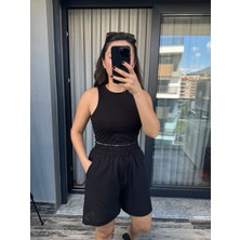 Siyah Beli Lastikli Pamuk Ince Şort