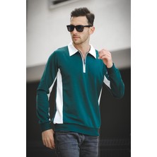 Oksit Shibu Parçalı Yarım Fermuarlı Yakalı Erkek Sweatshirt