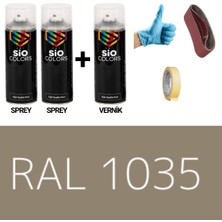 Sio Colors 2 Adet Sprey + 1 Adet Vernik Sedef Bej RAL-1035 Sprey Boya Seti 400 Ml+Zımpara+Kağıt Bant+Eldiven