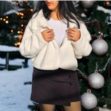 PUPA Fermuarlı Dik Yaka Oversize Peluş Ceket Hırka