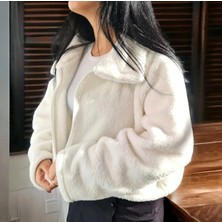 PUPA Fermuarlı Dik Yaka Oversize Peluş Ceket Hırka