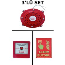 3lü Yangın Alarm Buton + Korna Seti (Levha Hediyeli)