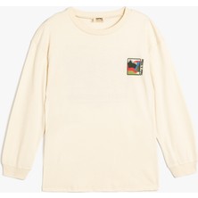Koton Oversize Tişört Baskı Detaylı Uzun Kollu Bisiklet Yaka Pamuklu