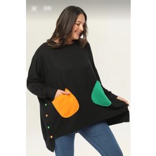 Kadın Büyük Beden Renkli Cepli Ekstra Rahat Kalıp Yeşil Sweatshirt