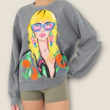 Kadın Sweatshirt Eskitilmiş Kumaş Zr Baskılı