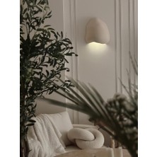 Şarjlı Led'li Fiberglass Duvar Apliği - 27X22 Cm, Traverten Görünümlü Beton Grisi