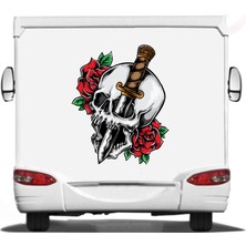 Sticker Usta Gül ve Bıçak Kurukafa Sticker 00505