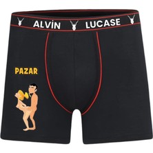 Alvin Lucase 2 Adet Boxer 2 Gün 2 Farklı Pozisyon Özel Tasarım Hafta Sonu Temalı Eğlenceli Erkek Komik Boxer Siyah