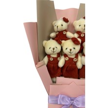 Kırmızı Elbiseli Sevimli Peluş Ayıcık Buketi