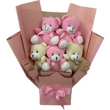 Premium Pembe Kremrengi Sevimli Peluş Ayıcık Buketi