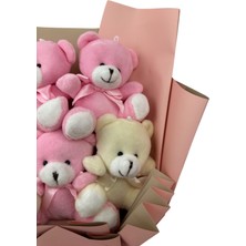 Premium Pembe Kremrengi Sevimli Peluş Ayıcık Buketi