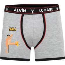 Alvin Lucase 7 Adet Boxer 7 Gün 7 Farklı Pozisyon Özel Tasarım Hafta Temalı Eğlenceli Erkek Komik Boxer Gri