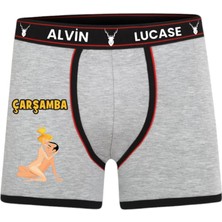 Alvin Lucase 7 Adet Boxer 7 Gün 7 Farklı Pozisyon Özel Tasarım Hafta Temalı Eğlenceli Erkek Komik Boxer Gri