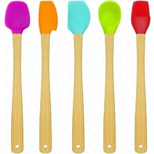 DMR 5 Parça Mini Silikon Spatula Kaşık Fırça Seti Bambu Saplı