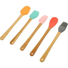 DMR 5 Parça Mini Silikon Spatula Kaşık Fırça Seti Bambu Saplı