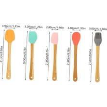 DMR 5 Parça Mini Silikon Spatula Kaşık Fırça Seti Bambu Saplı