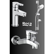 ROCA A5DA56AC0K Arola Lavabo Bataryası Banyo Bataryası ve Aurea Model Sürgülü Duş Takımlı Banyo Seti Parlak Krom Renk