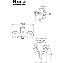 ROCA A5DA56AC0K Arola Lavabo Bataryası Banyo Bataryası ve Aurea Model Sürgülü Duş Takımlı Banyo Seti Parlak Krom Renk